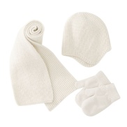 Aoligi Toy Store 3-In-1 Newborn Winter Hat Glove Set Solid Color Ear