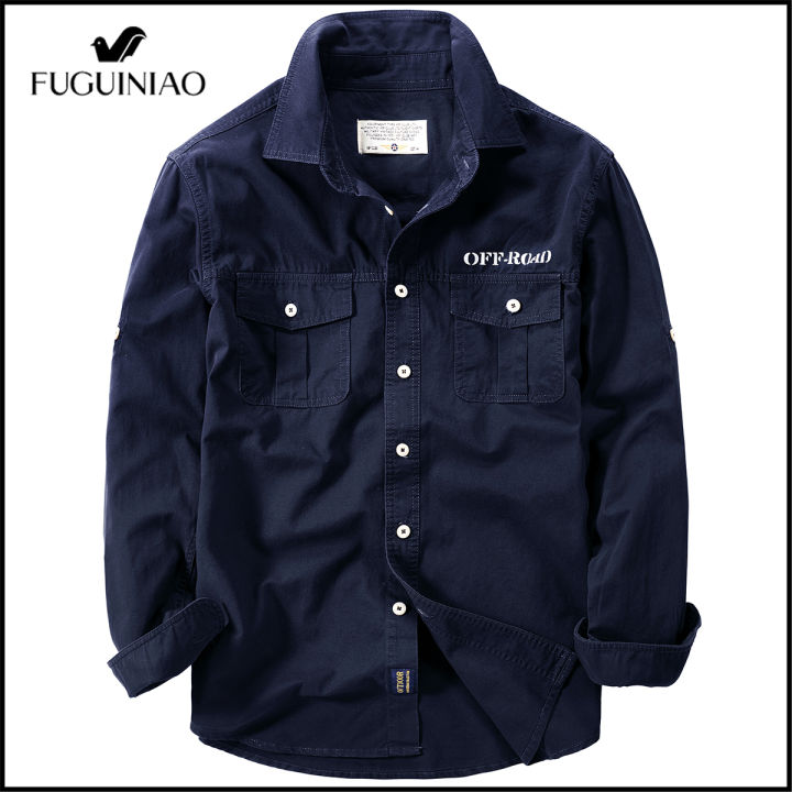 fuguiniao-เสื้อแขนยาวชาย-เสื้อผ้าเสื้อเชิ้ตทรงโคร่งเสื้อเชิ้ตลำลอง