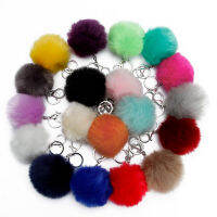 1 pcs 8 ซม. ขนสัตว์ปลอมกระเป๋ายี่ห้อพวงกุญแจ Pompom พวงกุญแจรถสีเงินโซ่ pompons ปลอม Fox Rabbit Fur Charms Chain A-fi9o