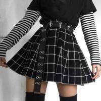 Summer Women Harajuku Punk Style Plaid Skirt Mini Pleated High Waist A-Line Skirts Gothic Ladies Casual Fashion Short Skirts