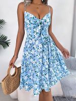 【CW】❡✧❈  Floral Print Sleeveless Backless Spaghetti Ladies Fashion Bow Tie-Up