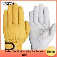 VERFZM SHOP หนังแกะหนัง ถุงมือทำงานถุงมือทำงาน สีเหลืองสีขาว หนาขึ้น ถุงมือป้องกันเพื่อความปลอดภัย ของขวัญสำหรับเด็ก ขี่รถจักรยานยนต์ขี่ ถุงมือทำสวนสำหรับทำสวน ใช้ได้ทุกเพศ