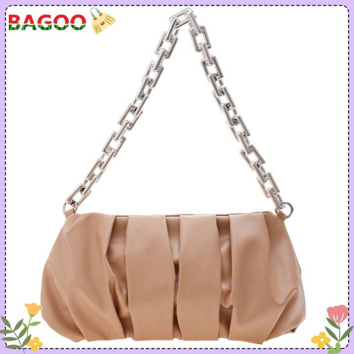 bagooผู้หญิงpuหนังchain-eveningกระเป๋าคลัตช์จีบสีพื้นกระเป๋าโททสะพายไหล่หญิงแบบพกพาparty-partyกระเป๋าถือทรงสง่า