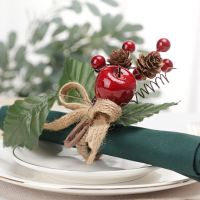 2PC Christmas Natural Jute Napkin Rings Xmas Table Apple Napkin Holder Flower Towel Buckle Wedding Ramadan Ornaments