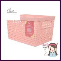 ตะกร้าพลาสติกลายหวาย KECH 16x21x13.2 ซม. สีชมพูPLASTIC RATTAN STORAGE BASKET KECH 16X21X13.2CM PINK **ราคาดีที่สุด**