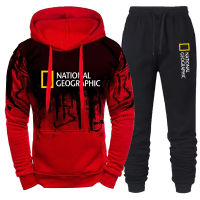 National Geographic Mens Sweatshirt +Pants 2 Piece Set Casual Sportswear Hoodies Wear Autumn And Winter New Sportswear Suit Hot