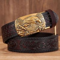 3.5CM Eagle Alloy Automatic Buckle Cowskin Leather Belt Quality Men Wasitbad Strap Genuine Leather Gift Bussiness Belt For Jeans