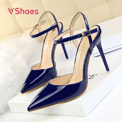 Simple stiletto super high-heeled shallow pointy patent leather sexy nightclub slimming female sandals