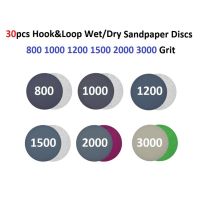 30pcs/set 3inch 75mm Sanding Discs Wet/Dry Sandpaper 800/1000/1200/1500/2000/3000 Grit Hook Loop Round Sander Disc Cleaning Tools