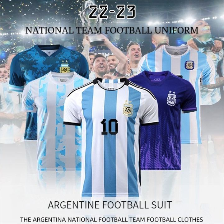 ฟุตบอลโลก2022เมสซี่เสื้อฟุตบอลอาร์เจนตินาทีมชาติเสื้อบ้านสำหรับผู้ใหญ่-หมายเลข9-10-11-21-22