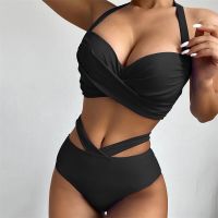 2023 Summer Casual Bikini Set Female Sexy Print High Waist Separate Swimsuit Women Skinny Backless Lace-Up Swimwear Bathing Suit