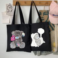 【Lanse store】Newest Anime Bear Women Cartoon Shopping Canvas Tote Bag Girl Harajuku Style Student Shopper Foldable Reusable Cloth Handbag