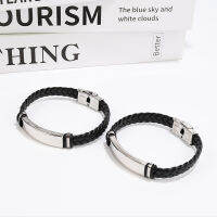 PU Hand Ring Braided Rope เกาหลีรุ่นบุรุษสุภาพสตรีเครื่องประดับมือสแตนเลสเชือกหนังสร้อยข้อมือคู่สินค้าขนาดเล็กสามารถแกะสลักได้ Z5R6