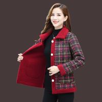 ▩❧ Mother coat qiu dong outfit new add wool thick cotton-padded clothes 2022 middle-aged and old womens wear western style brief paragraph particles velvet dress