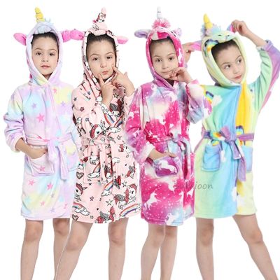 {Xiaoli clothing} เด็กเสื้อคลุมอาบน้ำสำหรับสาว Kigurumi ยูนิคอร์นชุดนอนเด็กฟันกรามขนแกะเด็กเสื้อคลุมอาบน้ำ Nightgown เด็กชุดนอนเสื้อกันหนาวหมวกเสื้อคลุมอาบน้ำ