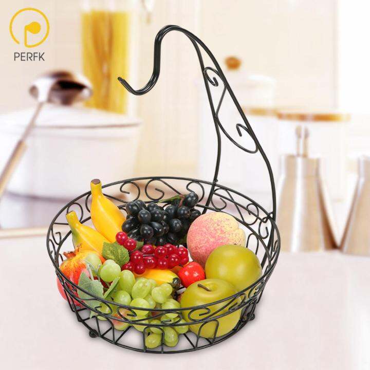 Perfk Metal Wire Fruit Basket with Banana Holder Removable Prevent Slow