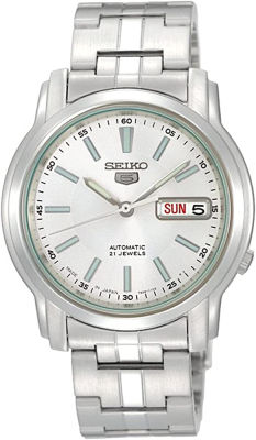Seiko Automatic White Dial Stainless Steel Mens Watch SNKL75