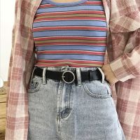 fashion woman Metal Double Ring Leather Belt INS girls jeans belt 105cm