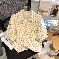 AMMIN เสื้อเชิ๊ตผ้าชีฟองกระดุมแถวเดียว Sablon Bunga หวานแบบลำลองสไตล์ญี่ปุ่นสำหรับผู้หญิงเสื้อเบลาส์ทรงหลวมดีไซน์มีกระเป๋าเดียวสำหรับเดรสคอปกแขนสั้นสไตล์มหาลัยฤดูร้อน