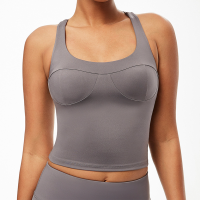 Women Sports Yoga Top Breathable Running Workout Crop Tops Solid Color Gym Bra With Fixed Chest Pads Female Fitness Underwear