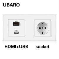 UBARO EU Russia ปลั๊กแผงกระจกนิรภัย RJ45 RJ11 TV HDMI เต้ารับติดผนังพร้อมเต้าเสียบปลั๊กไฟ USB DIY 172 * 86 มม. สีขาวดํา☆