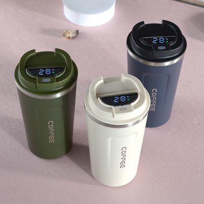 ✌✌◑  European and smart temperature measuring coffee cup 304 stainless steel vacuum insulation new car cheap portable accompanying batch