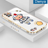 Dienya เคสปลอกสำหรับ Samsung กาแล็คซี่ A21S การ์ตูนหมีพื้นที่สี่เหลี่ยมใหม่พื้นผิวชุบเคสซิลิกาเจลแบบนิ่มกันกระแทกเคสมือถือรวมเลนส์กล้องถ่ายรูปฝาครอบป้องกันทั้งหมด