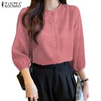 COD dhdfxcz ZANZEA Women Korean Daily Puff Sleeve Polka Dots Printed 3/4 Sleeves Cuff Elastic Blouse