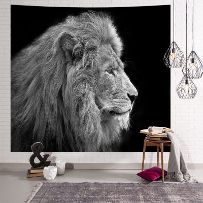 [WARM] Nordic Ins Animal Tapestry American Home Decoration Hanging Cloth Mural Beach Towel Tapestry Black and White Lion Printing Blanket