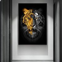 บทคัดย่อ Gold Black Tiger ภาพวาดผ้าใบสัตว์ Art โปสเตอร์และพิมพ์ Modern Wall Art รูปภาพสำหรับห้องนั่งเล่นตกแต่งบ้าน Top Rated