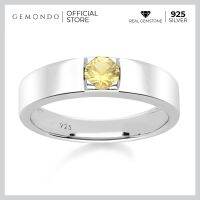 Gemondo แหวนเงินแท้ 925 Sterling Silver ชุบโรเดียม ประดับบุษราคัม (Yellow Sapphire) ขนาด 4.5 มม. สไตล์แหวนเม็ดเดี่ยว