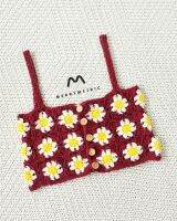 Pre-Order 10-14 days :: Merrymetric Burgundy Daisy Cami Strap เสื้อสายเดี่ยว ถักโครเชต์ ลายดอกเดซี่ สีแดงเลือดนก