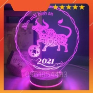 Đèn led 3d 16 màu Trâu Phát Tài 2021-Quà tặng đèn ngủ