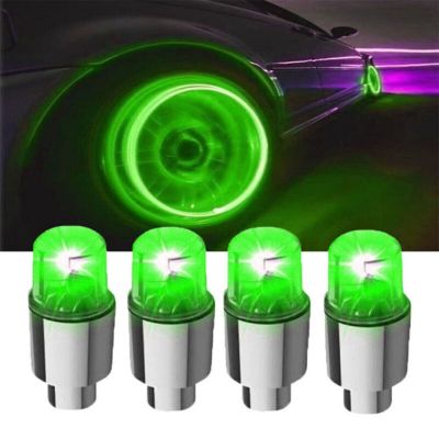 ；。‘【； 4Pcs Green Car Wheel LED Lights Bike Warning Head Rear Light Universal Flash Spoke Neon Lamp For Automobile Motorcycle Bicycle