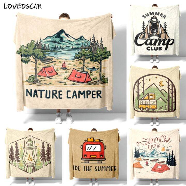 ไป-happy-camper-ลายสก๊อตเกาหลีสำหรับเด็กผ้าห่มลายอะนิเมะสองชั้นพรมสีเบจผ้าปูโซฟานุ่มฟูนุ่มฟูผ้าคลุมโซฟาประโยชน์ของบ้าน