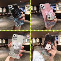 【คุณภาพสูง】เคส iPhone 13 12 11 Pro X XR XS Max 8 7 6 6S Plus SE 2020 Glitter Sequin Phone Case with Cartoon Soft Case Cover+Holder