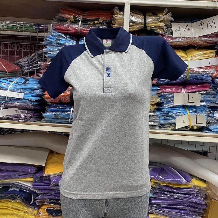 polo-shirt-แบบหญิง-สีเทาแขนกรม-เนื้อผ้านุ่ม-แบบแขนปล่อย-มีบริการส่งเก็บเงินปลายทาง