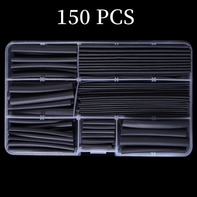 150 PCS Black Boxed 2:1 Times Shrink Heat Shrink Sleeve Set Thermoresistant Tube Wire Insulated Polyolefin DIY Kit Chrome Trim Accessories