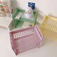 【CW】 Layer Hollow Shelf Rack Storage Basket Saving Folding Desktop Organizer Detachable for Student