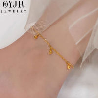 OYJR สร้อยข้อเท้าผญ ข้อเท้าถั่วพู่สแตนเลสชุบทอง 18k ไม่ลอกดำ