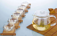 Heat-Resistant Glass Teapot with Filter &amp; 6PC Cute Double Wall Glass Teacups