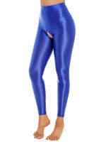 เซ็กซี่สตรีเคลือบเงายืดเปิดเป้า Leggings สีทึบยืดหยุ่นเข็มขัดระบายอากาศกางเกงผอมสำหรับของขวัญวันวาเลนไทน์