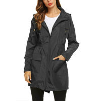 Women Wind Jacket Rain Coat Basic Style Zipper Pockets Long Sleeve Hooded Windbreaker Waterproof Hiking Outdoor Coat Plus Size