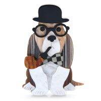 Wuli amp;baby Acrylic With Pipe Cool Dog Brooches For Women Men Wear Hat Glasses Sitting Pet Animal Party Casual Brooch Pin Gifts