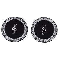 2X New Carpet Music Symbol Piano Key Black White Round Carpet Non-Slip Carpet Home Bedroom Mat Floor Decoration