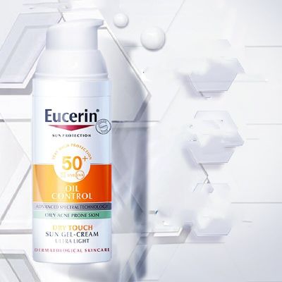 Eucerin ครีมกันแดดป้องกันแสงอาทิตย์ยูคาลิปตัส50ปกป้องผิวน้ำมันกันแดดควบคุมความชุ่มชื้นกันน้ำ