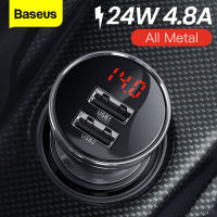 Baseus All Metal 24W Dual USB Car Charger 4.8A Fast Charging LED Auto รถ อะแดปเตอร์ชาร์จสำหรับ iPhone Xiaomi Huawei