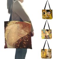 Personalized Shopping Bags Totes Gustav Klimt Oil Painting Tears Print Women Shoulder Bag Ladise Fashion Handbag Large Capacity Drawing Painting Suppl