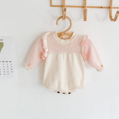 [COD] Ins autumn and winter 2022 female baby flying sleeve knitted mixed wool jumpsuit triangle bag fart romper