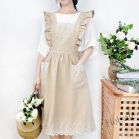 【hot sale】✹๑✵ D13 Washed Cotton Linen Lace Kitchen Aprons Flower Shop Garden Ruffles Work Clean Apron for Woman Dress